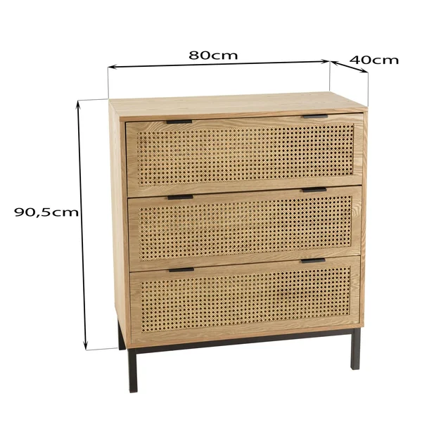 Commode 3 tiroirs cannage en rotin 80 cm PALMA
