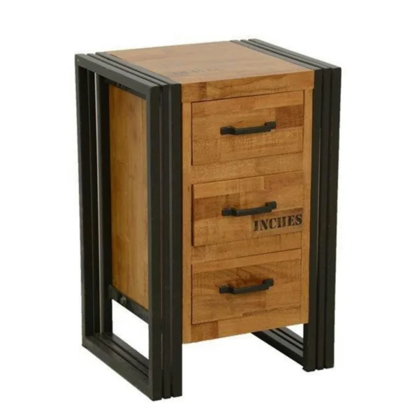 Commode / Chiffonnier hévéa recyclé naturel et métal noirci 3 tiroirs 40X35X60cm DOCKER