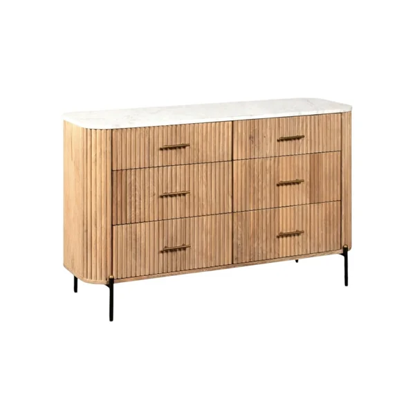 Commode en bois de manguier et marbre 6 tiroirs MASSA