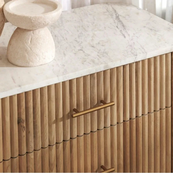 Commode en bois de manguier et marbre 6 tiroirs MASSA