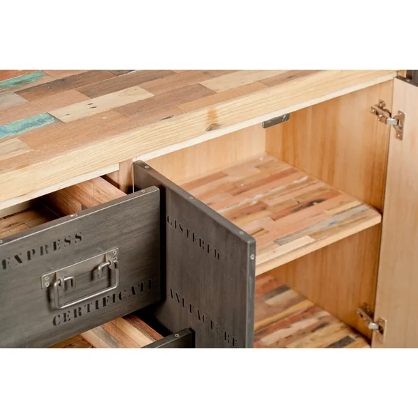 Confiturier bois recyclé 2 tiroirs 1 porte 78x90 CARAVELLE