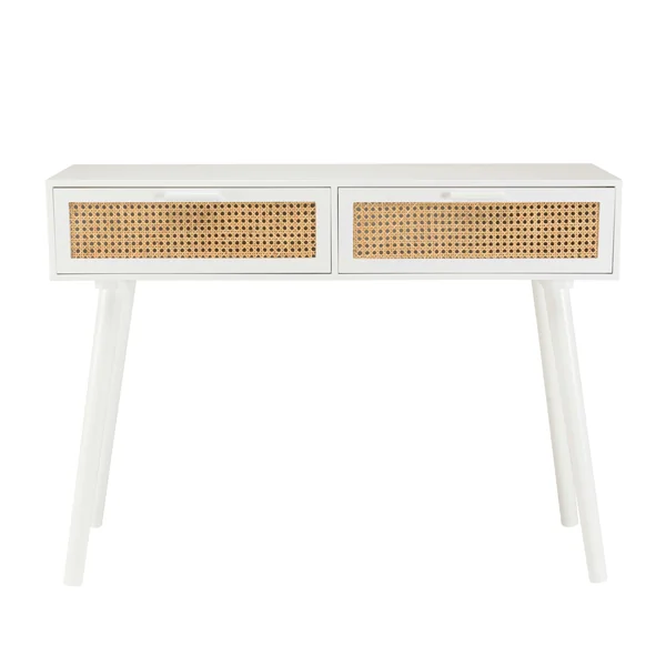 Console blanche moderne 2 tiroirs cannage naturel CALVIA