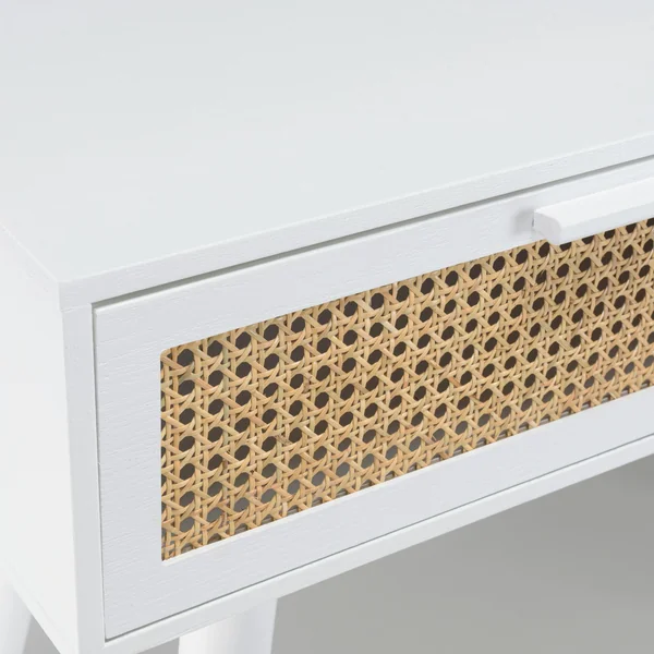Console blanche moderne 2 tiroirs cannage naturel CALVIA