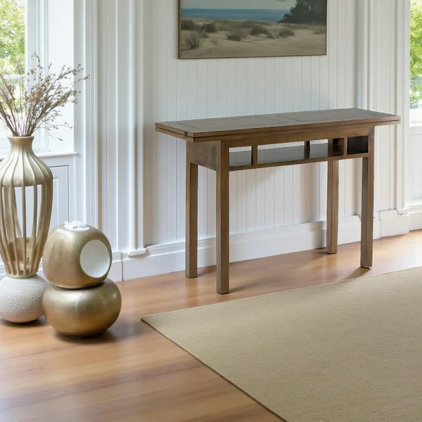 Console extensible en table repas hévéa 120cm HELENA