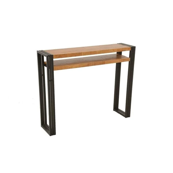 Console hévéa recyclé naturel et métal noirci 2 plateaux 100X25X80cm DOCKER