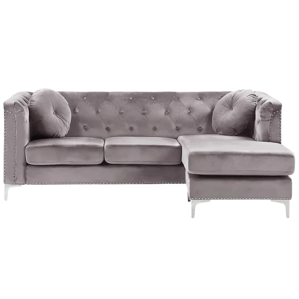 Corner Sofa 3 Seater FLEN Velvet Grey Left Hand