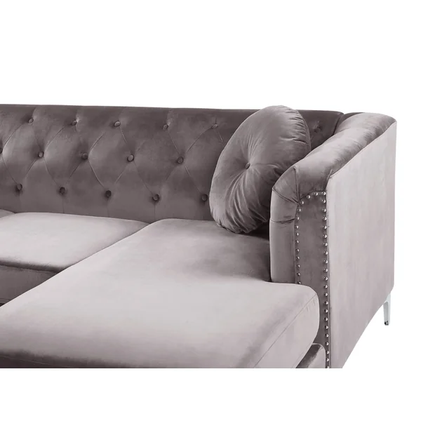 Corner Sofa 3 Seater FLEN Velvet Grey Left Hand