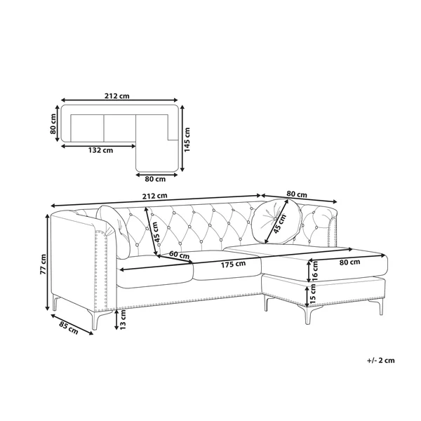 Corner Sofa 3 Seater FLEN Velvet Grey Left Hand