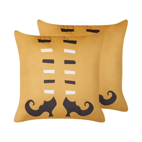 Dekokissen 2er Set COVASNA Samtstoff 45 x 45 cm Orange Abstraktes Muster