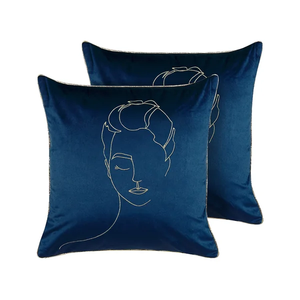 Dekokissen 2er Set CROCUS Samtstoff 45 x 45 cm Dunkelblau Abstraktes Muster