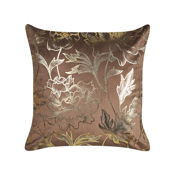 Dekokissen 2er Set DAFFODIL Samtstoff 45 x 45 cm Braun Blumenmuster