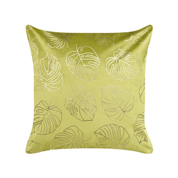 Dekokissen 2er Set DELICIOSA Samtstoff 45 x 45 cm Hellgrün Pflanzenmuster