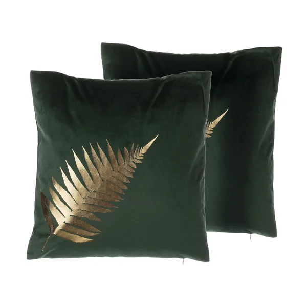 Dekokissen 2er Set FERN Samtstoff 45 x 45 cm Dunkelgrün Pflanzenmuster