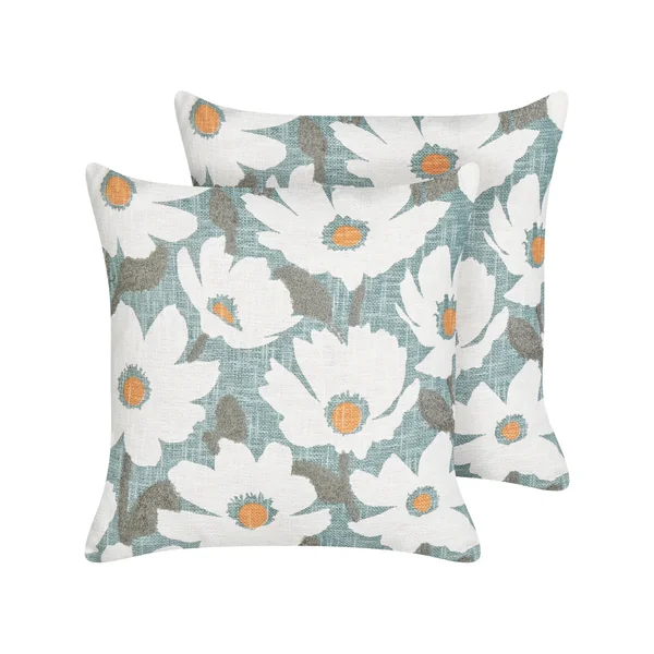 Dekokissen 2er Set JATROPHA Baumwolle 45 x 45 cm Hellblau Blumenmuster