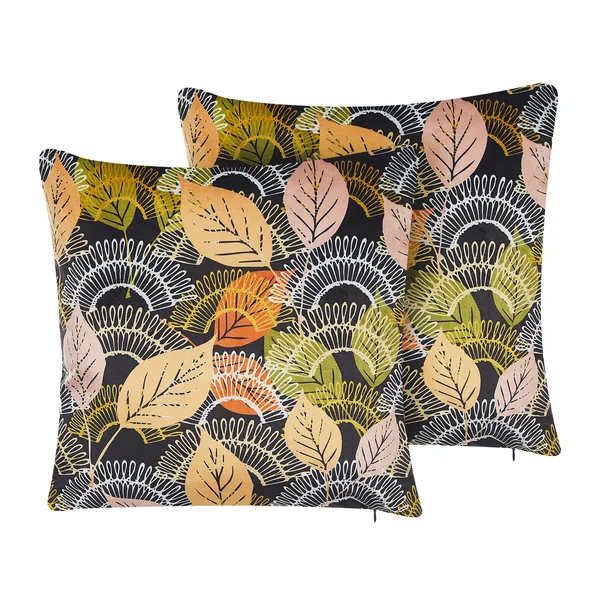 Dekokissen 2er Set LAGURUS Samtstoff 45 x 45 cm Bunt Pflanzenmuster