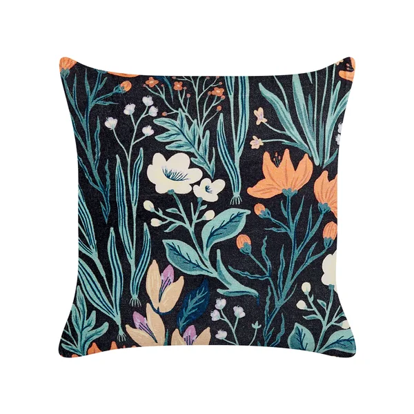 Dekokissen 2er Set OSMUNDA Samtstoff 45 x 45 cm Schwarz Blumenmuster