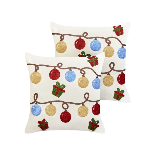 Dekokissen 2er Set PALMIER Samtstoff 45 x 45 cm Cremeweiß Weihnachtsmotiv
