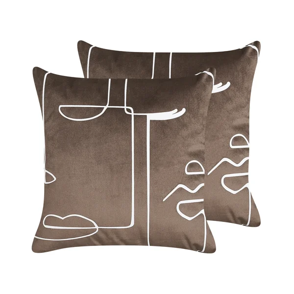 Dekokissen 2er Set PHILODENDRON Samtstoff 45 x 45 cm Braun Abstraktes Muster
