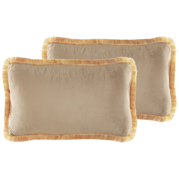 Dekokissen 2er Set POTHOS Samtstoff 30 x 50 cm Beige Ohne Muster