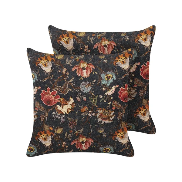 Dekokissen 2er Set RAMONDA Samtstoff 45 x 45 cm Bunt Blumenmuster