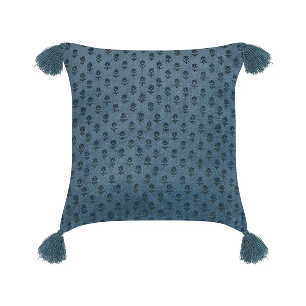 Dekokissen 2er Set RIBES Samtstoff 45 x 45 cm Dunkelblau Blumenmuster