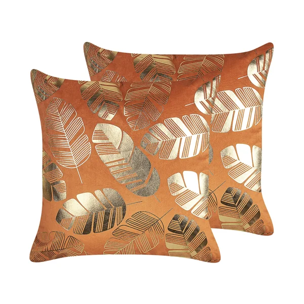 Dekokissen 2er Set SUNFLOWER Samtstoff 45 x 45 cm Orange Pflanzenmuster