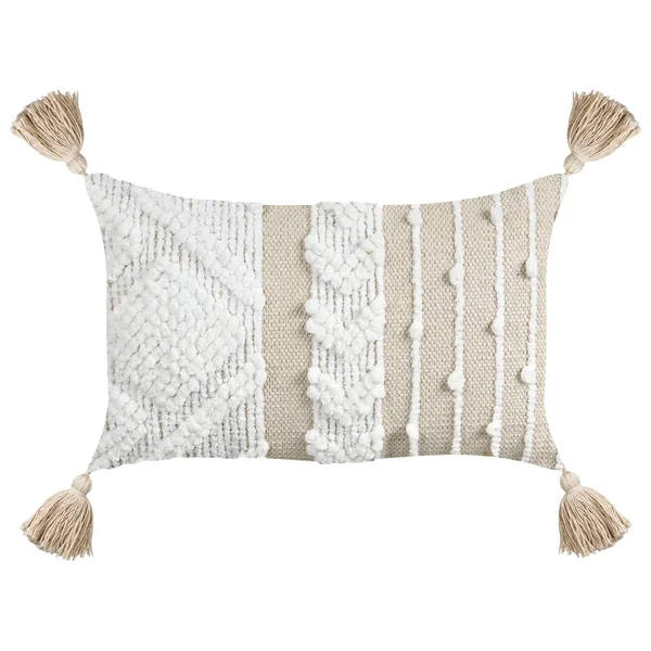 Dekokissen 2er Set VALVARIA Baumwolle 30 x 50 cm Cremeweiß ZickZack-Muster