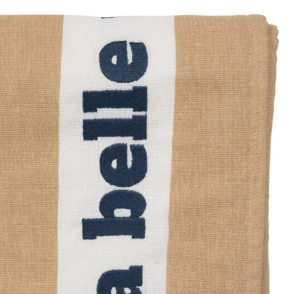 Drap de plage en coton rayé camel et blanc 170x85cm - Medi