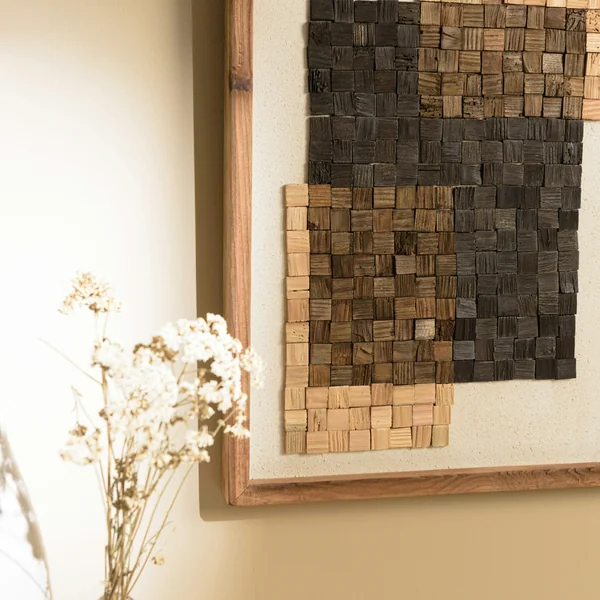 Décoration murale bois et tissu mosaïques beiges/noires 42 x 62 cm DENVER