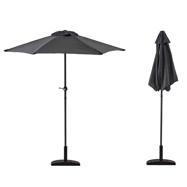 Ensemble table de jardin, 6 chaises et parasol central noir en acier 140x80cm - Braga