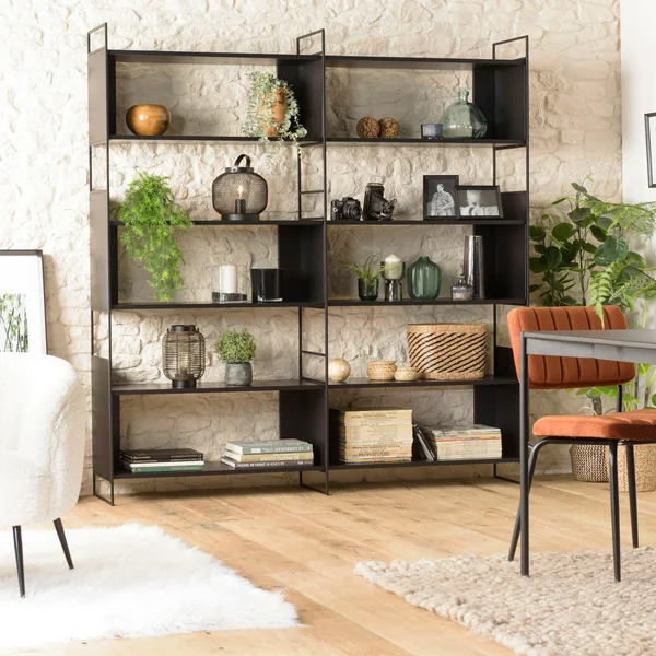 Etagère bois noir et métal 10 niches CORUMBA