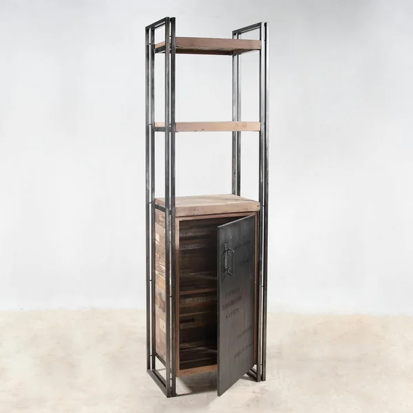 Etagère bois recyclé 3 plateaux 1 porte 60x210 CARAVELLE