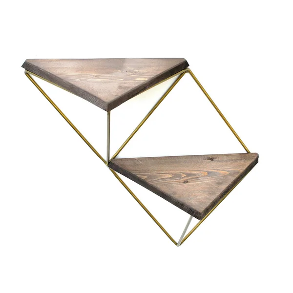 Etagère murale en bois et métal doré - forme triangle SITIA