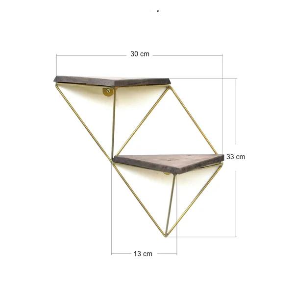 Etagère murale en bois et métal doré - forme triangle SITIA