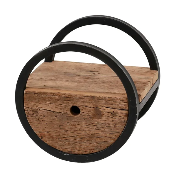 Etagère murale ronde bois recyclé brut 1 tiroir D30 cm CYCLADES