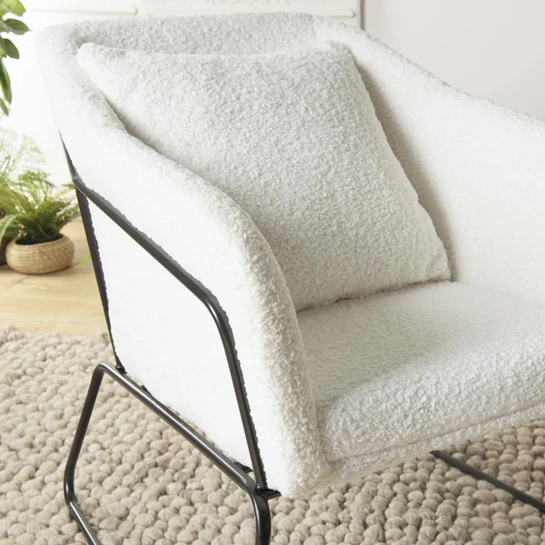 Fauteuil blanc en tissu bouclette TIM