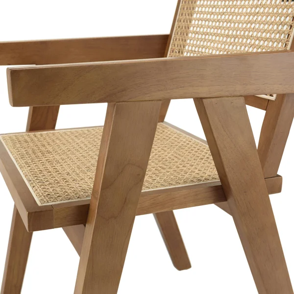 Fauteuil contemporain bois foncé assise et dossier cannage TIM
