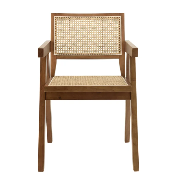 Fauteuil contemporain bois foncé assise et dossier cannage TIM