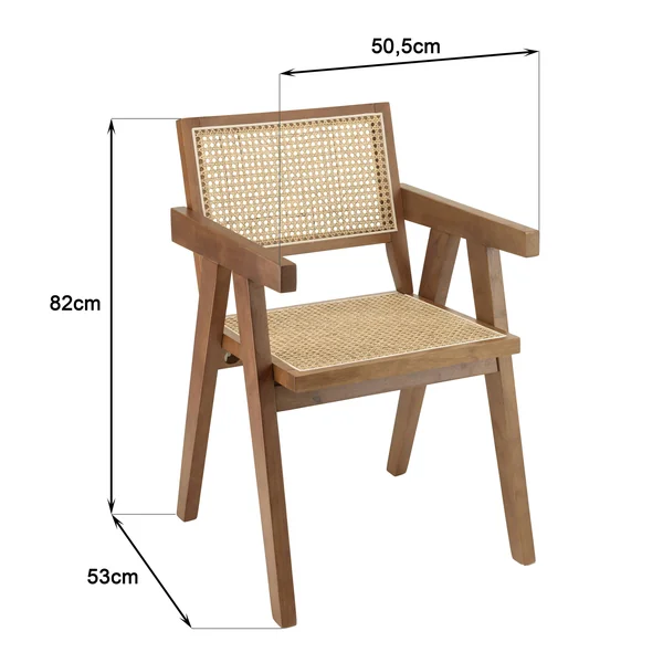 Fauteuil contemporain bois foncé assise et dossier cannage TIM