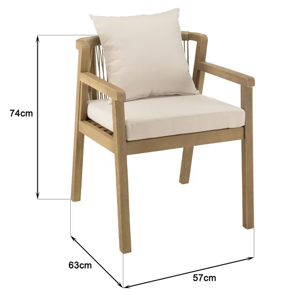 Fauteuil de jardin acacia naturel dossier tressé et coussins (lot de 2) BAHIA