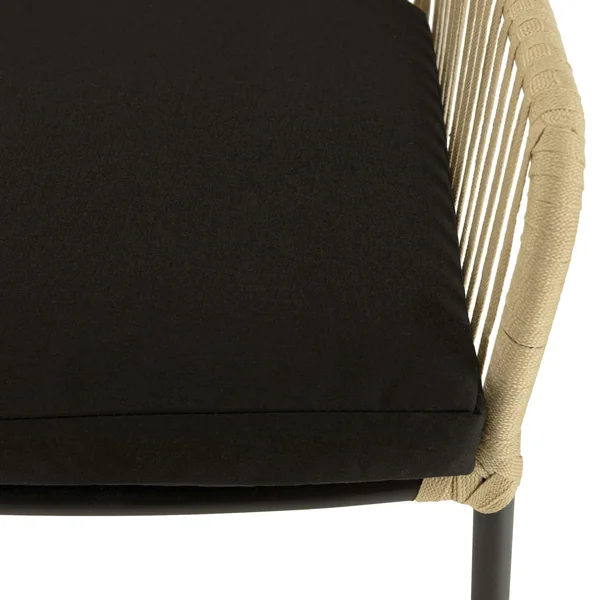 Fauteuil de jardin cordage couleur naturelle 1 coussin noir (lot de 2) GIJON