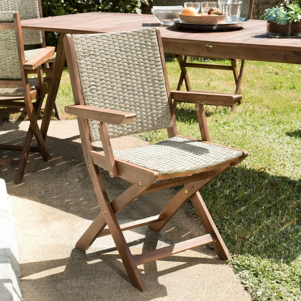 Fauteuil de jardin pliant acacia rotin synthétique BAHIA (lot de 2)