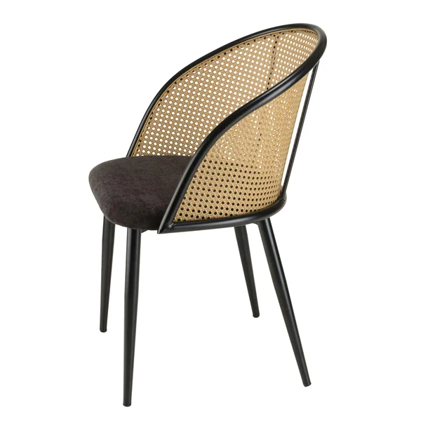 Fauteuil de table assise velours noir dossier cannage arrondi (lot de 2) LOANO