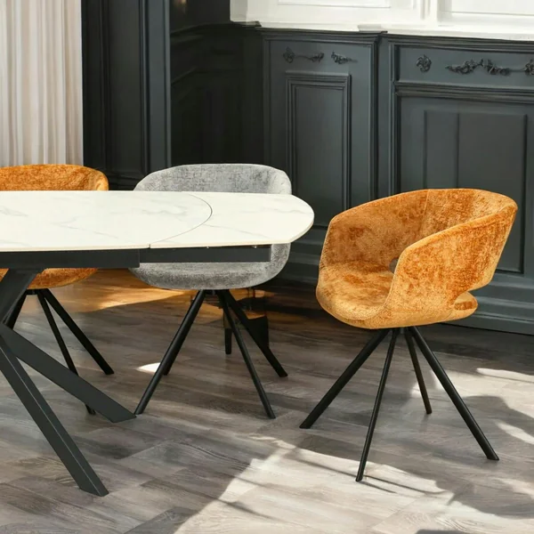 Fauteuil de table contemporain velours doré (lot de 2) FLORENCE
