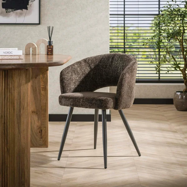 Fauteuil de table en velours tissé chocolat avec dossier ouvert (lot de 2) GALWAY