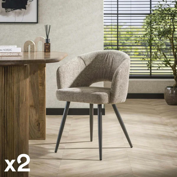 Fauteuil de table en velours tissé sable avec dossier ouvert (lot de 2) GALWAY