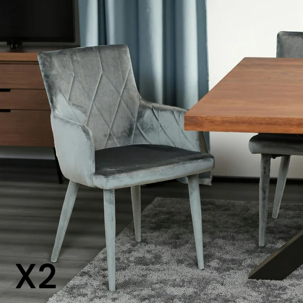 Fauteuil de table moderne en velours gris (lot de 2) HAWAI