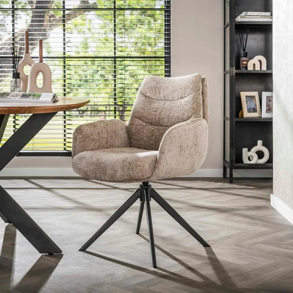 Fauteuil de table pivotant en velours beige (lot de 2) TAJ