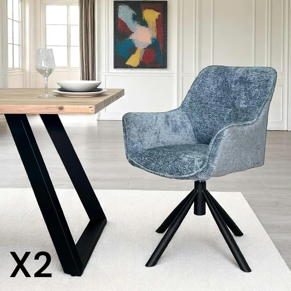 Fauteuil de table pivotant tissu bleu (lot de 2) IENA