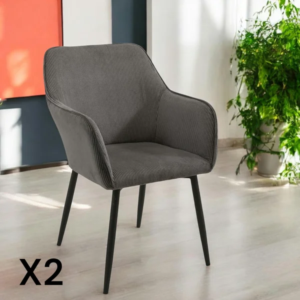 Fauteuil de table tissu cotelé gris (lot de 2) MALMOE